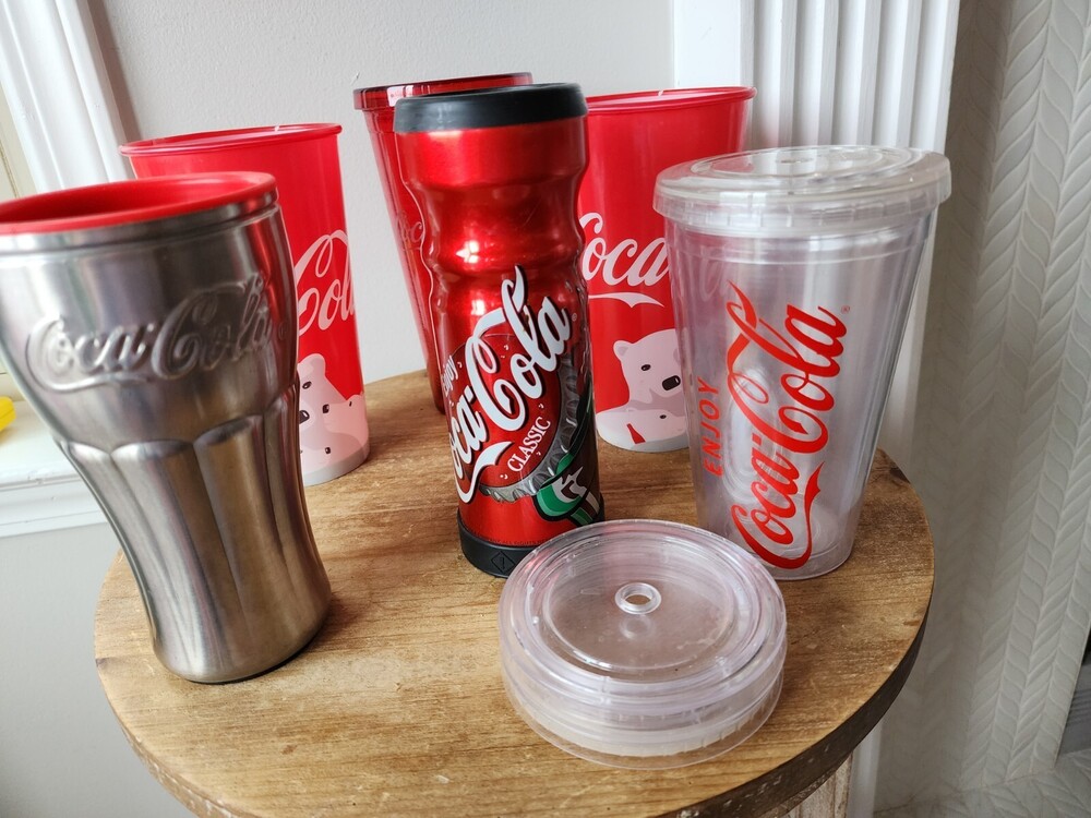 Coca-Cola 20 oz. Packerware Tumbler Cup Acrylic Plastic Vintage Red USA Lot of 6